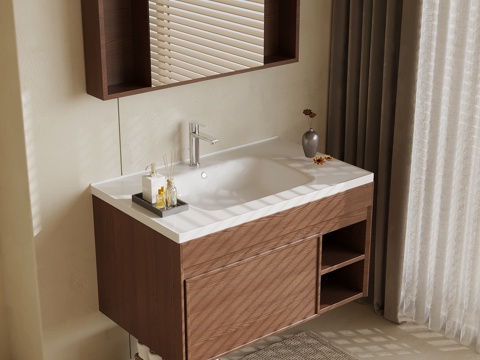 中古风浴室柜 洗手台su模型