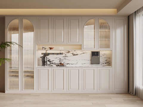  法式奶油风酒柜 餐边柜3d模型 