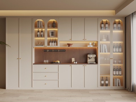  中古风酒柜 餐边柜su模型 