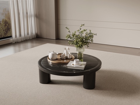 法式复古风茶几 实木茶几 圆形茶几su模型