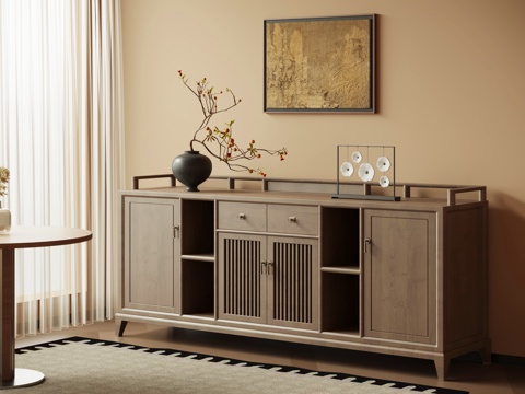 新中式餐边柜 茶水柜su模型