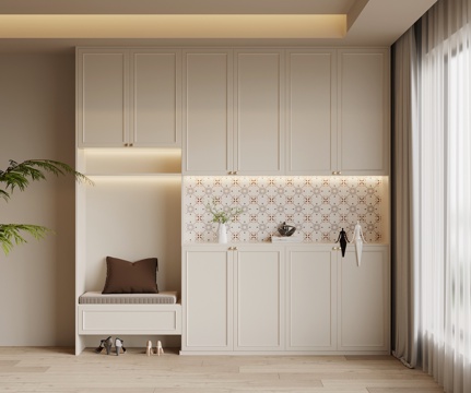  法式奶油风鞋柜 入户鞋柜su模型 