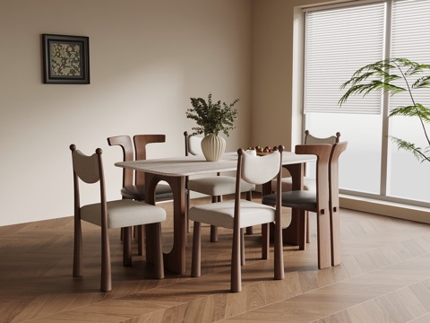 中古风餐桌椅su模型