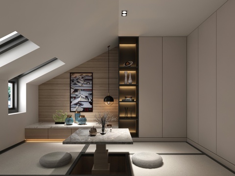  现代书房榻榻米3d模型 