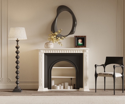  法式复古风壁炉 落地灯 休闲椅su模型 