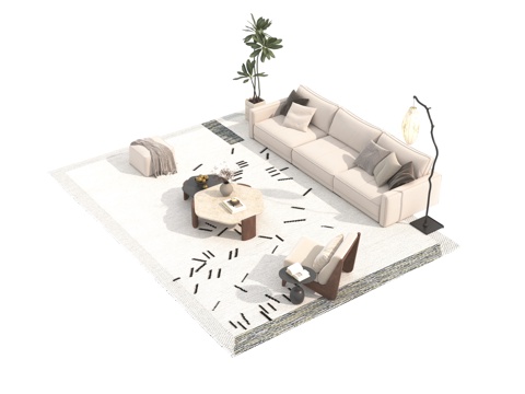  现代沙发茶几组合3d模型 