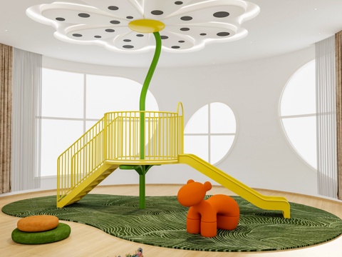 幼儿园体能训练室 多功能综合教室 花主题滑梯组合 亲子互动3d模型 