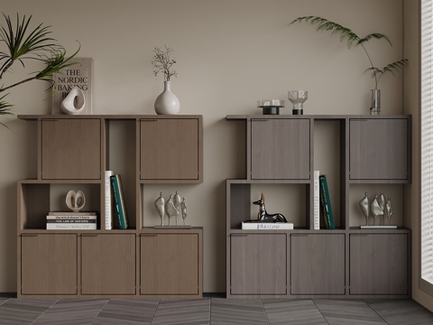  现代意式书柜 置物柜 实木矮柜3d模型 