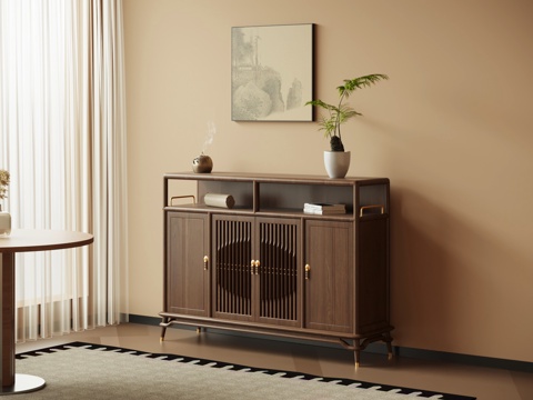 新中式餐边柜 玄关柜su模型