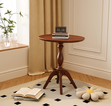 美式复古边几 实木圆形小茶几su模型