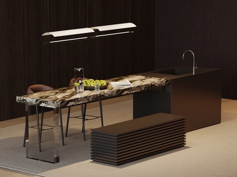  现代意式岛台 餐桌椅 吧台3d模型 