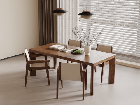 中古风餐桌椅su模型