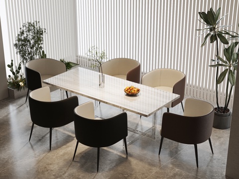  现代餐桌椅 条形餐桌3d模型 