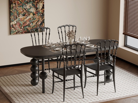 法式复古风餐桌椅su模型