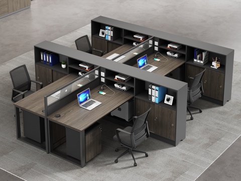  现代 公共办公区 办公桌椅 员工桌 职员桌3d模型 