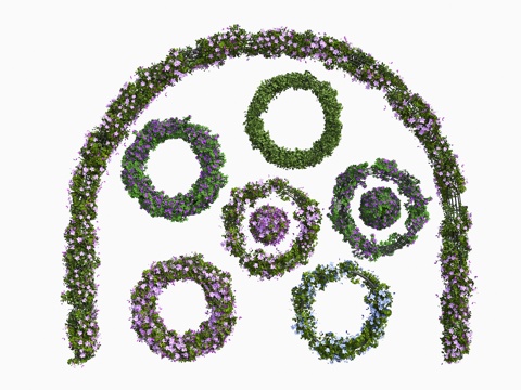  植物花环 花环 美陈花环 花球 花拱门 婚庆花环 装饰花环3d模型 