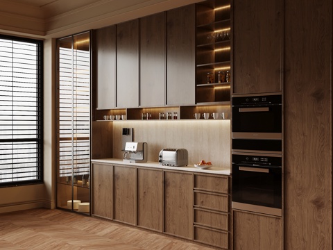  中古风酒柜 餐边柜su模型 