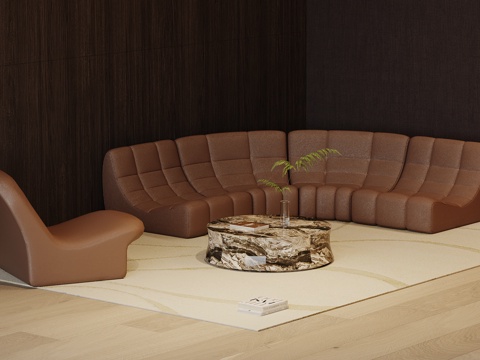  现代沙发茶几组合 皮革沙发3d模型 