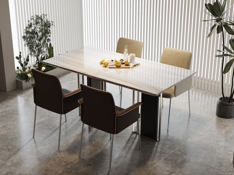 现代餐桌椅 条形餐桌su模型