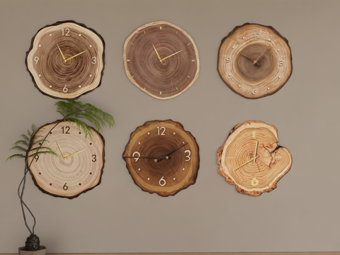 挂钟 木质挂钟 年轮纹理 树木年轮su模型