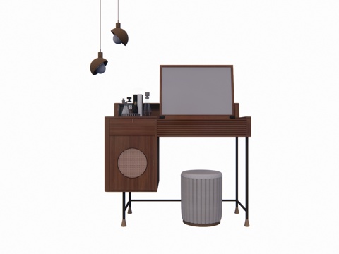 卧室 晾衣架 吹风机 衣服 化妆 桌子 镜子 梳妆镜 衣柜su模型