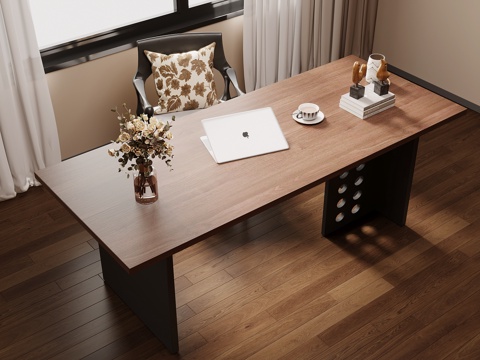 中古风书桌椅 办公桌椅su模型