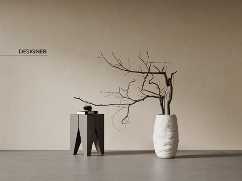 新中式花瓶 枯枝摆件su模型