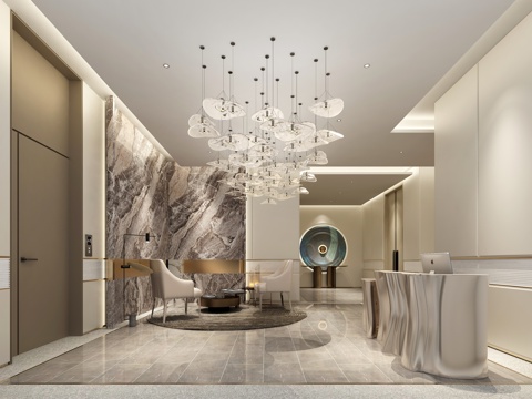  轻奢酒店大厅走廊3d模型 