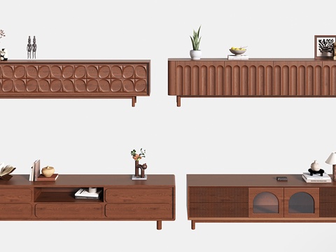  中古复古电视柜 落地实木电视柜3d模型 