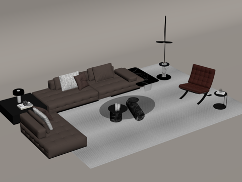 现代意式沙发茶几组合su模型