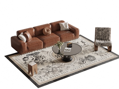 法式复古风沙发茶几组合su模型