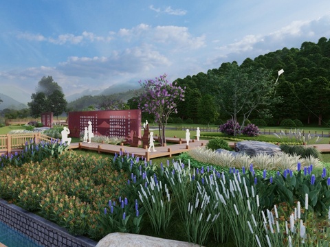  现代景观栈道 公园景观su模型su模型 