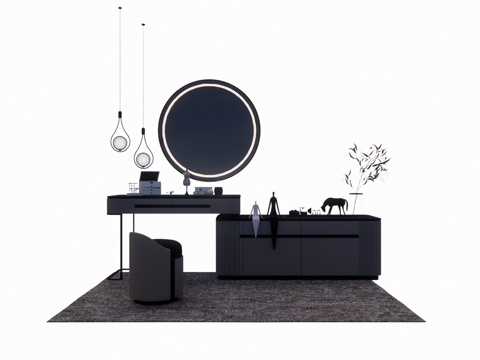 卧室 晾衣架 吹风机 衣服 化妆 桌子 镜子 梳妆镜 衣柜su模型