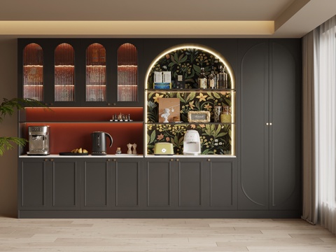 法式复古风酒柜 餐边柜su模型