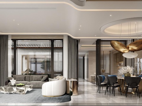  轻奢别墅 样板间 最新全套施工图 效果图合集cad施工图 