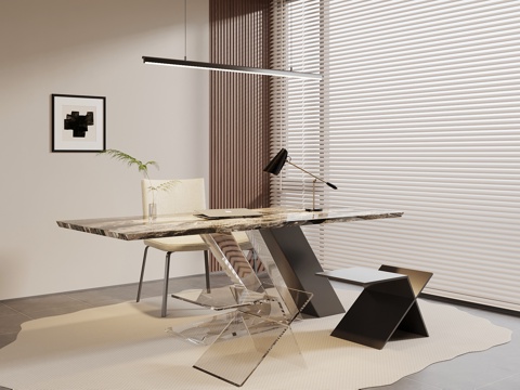  现代书桌椅3d模型 