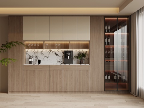 中古风酒柜 餐边柜su模型