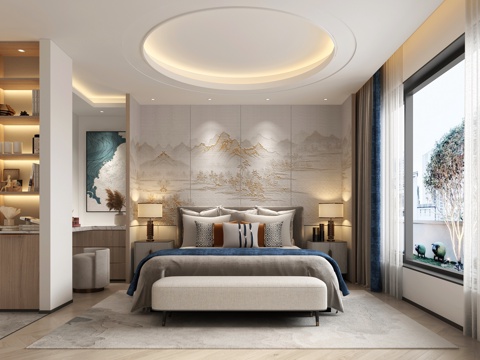  轻奢卧室3d模型 