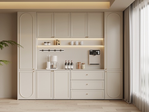 法式奶油风酒柜 餐边柜su模型