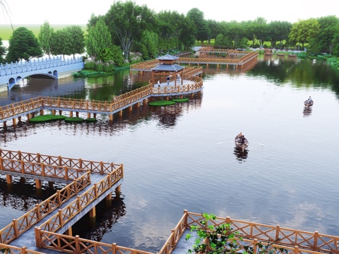  现代滨水景观 河岸景观 滨水景观公园 滨江栈道景观su模型 