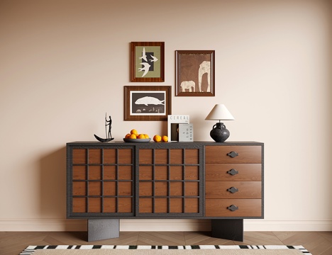  复古中古餐边柜 储物柜 收纳柜 玄关柜3d模型 