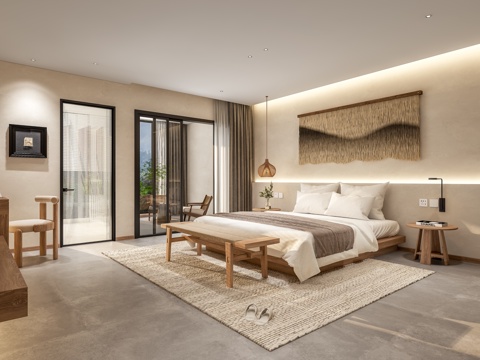  侘寂风客房3d模型 