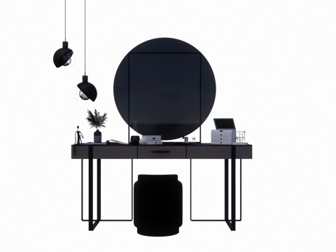 卧室 晾衣架 吹风机 衣服 化妆 桌子 镜子 梳妆镜 衣柜su模型