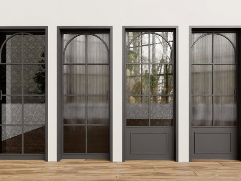 现代简约拱形门 隔断门 长虹玻璃门 黑色金属门框 竖条纹玻璃su模型