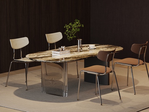  现代餐桌椅 条形餐桌3d模型 