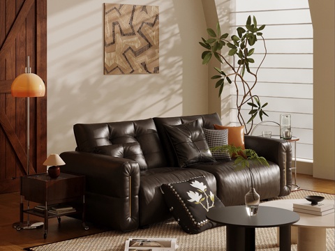 法式复古风多人沙发 直排沙发su模型