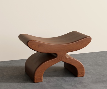  中古实木凳子 侘寂矮凳3d模型 