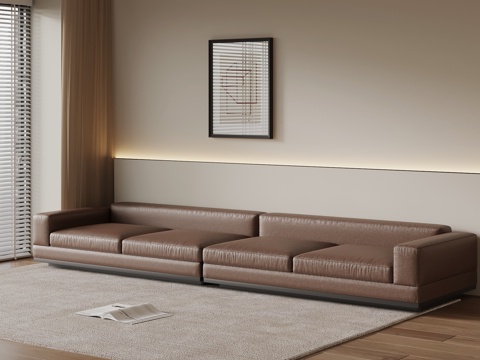 现代多人沙发 休闲皮革沙发su模型