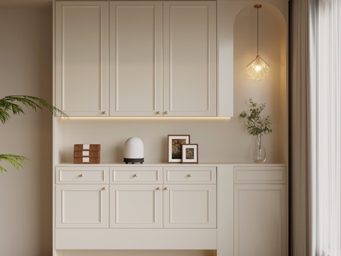  法式奶油风鞋柜 入户鞋柜su模型 