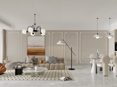 法式奶油风大平层 样板间 最新全套施工图 效果图合集cad施工图